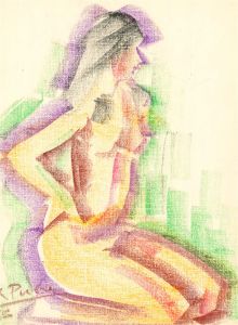 Aurora Puche (1919-2011) - 1982 Pastel, Kneeling Nude Study
