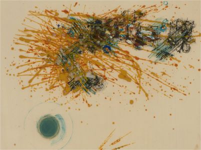 Max Rummel  - 20th Century Mixed Media, Yellow Splash Abstract