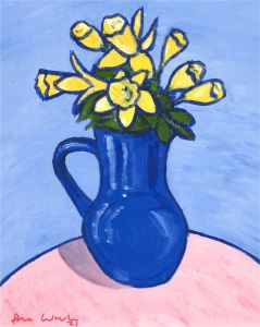 Brian William - 2021 Oil, Daffodils in Blue Jug