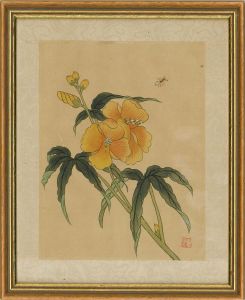 20th Century Gouache - Yellow Hibiscus Flowers