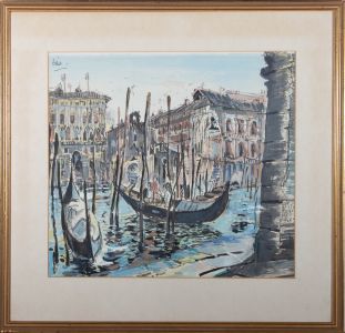 Piller - 20th Century Watercolour, Gondolas in Venice