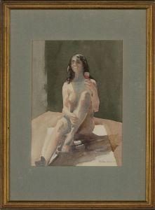 1982 Watercolour - Nude with Wine