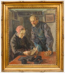 S. Sorensen - 20th Century Oil, Couple Reading a Letter