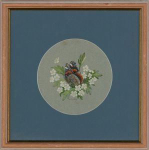 Ray G. Lewis - 20th Century Gouache, Red Admiral on Hawthorn