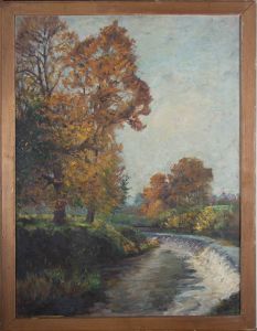 Holmes - Mid 20th Century Oil, Weir in Autumn
