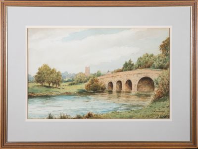 J.W. Jackson - 1928 Watercolour, Pershore Bridge, Worcestershire