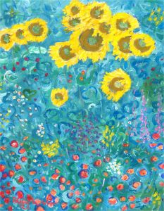 Brian William - 2021 Oil, Sunflower in Wild Flower Meadow