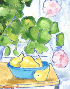 Brian William - 2021 Oil, Pink Geraniums with Pears