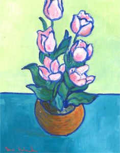 Brian William - 2021 Oil, Tulips on Green Table