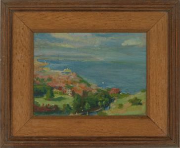 Impressionist 20th Century Oil - Coastal Scene with Distant Town
