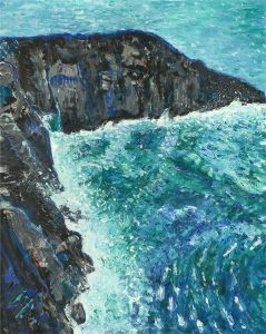 St. Ives School - Contemporary Oil, Cliffs Near Clodgy Point, St. Ives