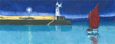 St. Ives School - Contemporary Oil, Sailing on the Evening Tide