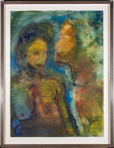 Framed Contemporary Gouache - Nude Figures