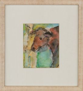 Nan Frankel (1921-2000) - 20th Century Watercolour, Man and Cow