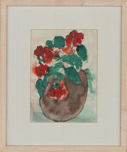 Nan Frankel - 20th Century Watercolour, Vase of Red Flowers