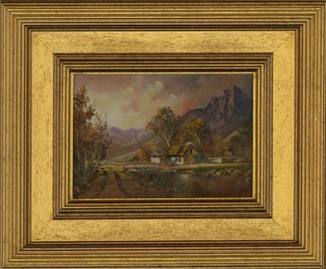 Contemporary Oil - Mountain Scene with White Cottage