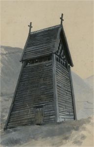 1855 Watercolour - The Bell Tower At Borgund Stave Church