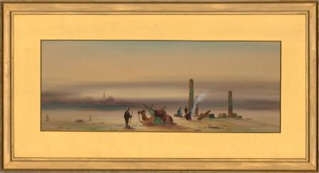 20th Century Watercolour - Resting Camels