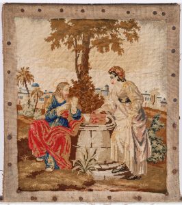 19th Century Embroidery - Jesus and The Woman At The Well