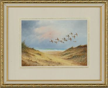 Fredee Bull - Signed and Framed 1977 Watercolour, Flight Over the Sand Dunes