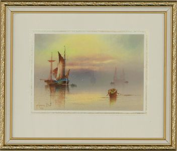 Fredee Bull - Signed and Framed 1977 Watercolour, Boats at Sunset