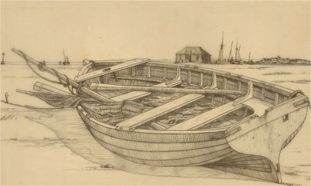 Mid 20th Century Graphite Drawing - The Row Boat