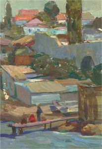 P.N. Bogdanov - Russian School 20th Century Oil, Village Scene