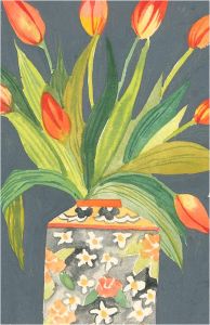 20th Century Gouache - Tulips In A Ginger Jar
