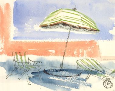 J.S. - Signed Mid 20th Century Watercolour, Relaxing by the Pool
