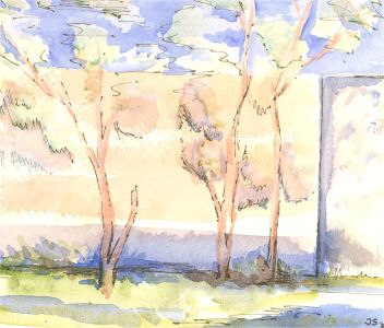 J.S. - Signed Mid 20th Century Watercolour, Sunset Amongst the Trees