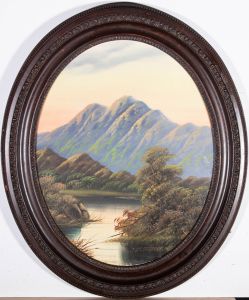 Early 20th Century Oil - Sunset over Mountains