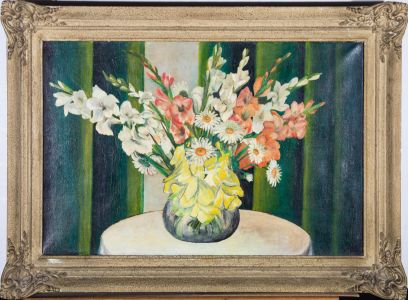 E. Van Dam - Dutch School 1941 Oil, Gladioli And Daisies
