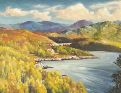 W. Cherry - 20th Century Oil, Mountainous River Scene