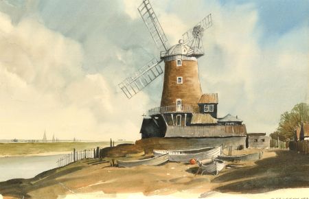 Charters - 1976 Watercolour, Windmill at Cley