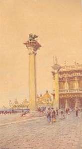 Gino De Colle -Early 20th Century Watercolour, San Marco And San Teodoro Columns