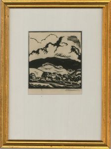 Oscar Pollak (1907-1980) - Mid 20th Century Woodcut, Clouds Above