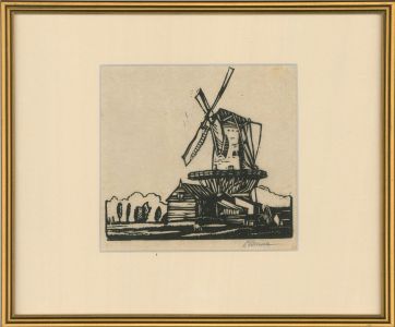 Oscar Pollak (1907-1980) - Mid 20th Century Woodcut, Windmill