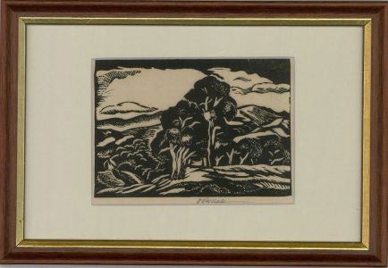 Oscar Pollak (1907-1980) - Mid 20th Century Woodcut, Trees On The Hill