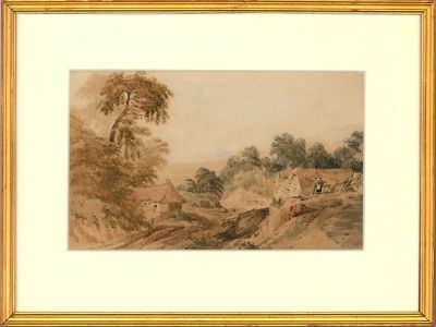 Copley Fielding (1787-1855) - Framed Watercolour, Figures on the Hill