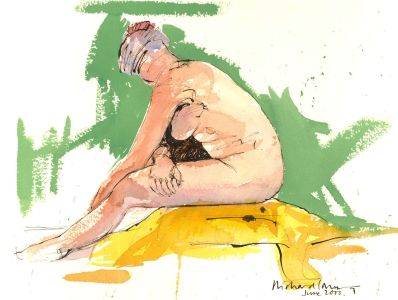 Richard J.S. Young - 2000 Watercolour, Nude On Green And Yellow