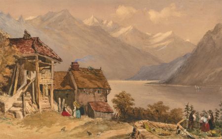 F. H. - 1872 Watercolour, Houses In The Alps