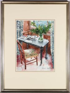 Richard Akerman (b.1942) - Framed watercolours, Irises In The Study Window