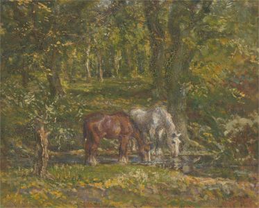 F. R. Batters  - 1940 Oil, Resting New Forest Ponies