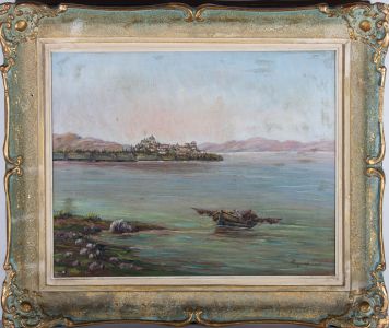 Mid 20th Century Oil - View of a Greek Island