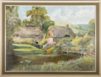 20th Century Oil - Cottages by the Pond