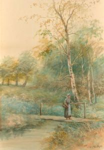 J. W. Philips (fl.1857-1865) - Watercolour, On The Woodland Path