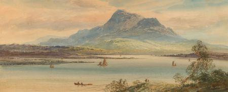 William Henry Earp (1831-1914) - Watercolour, Boats on Mountain Lake