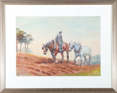 Mabel Amber Kingwell (1890-1924) - Framed Watercolour, Heavy Horses