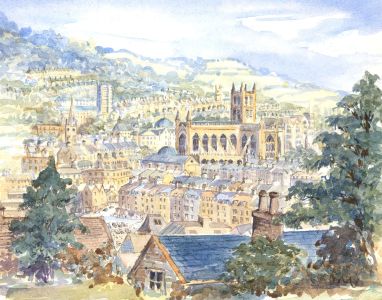 Joan Holt - 1994 Watercolour, Bath From Beechen Cliff