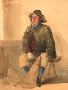 Mid 20th Century Watercolour - Fixing The Nets